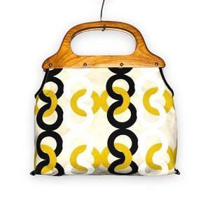 J. Crew Yellow and Black Patterned Clutch